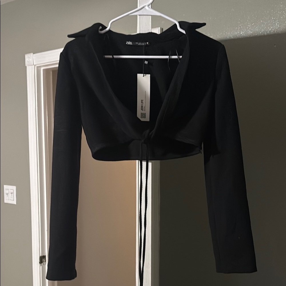 Zara Black Long Sleeve Crop Top
